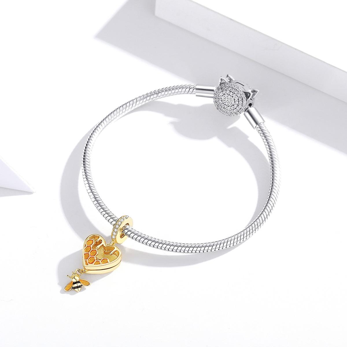 925 Sterling Silver Heart Honeycomb Bee Pendant For Bracelet Or Necklace