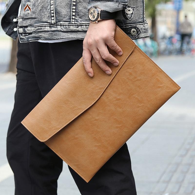 14 Litchi Pattern Laptop Sleeve & Power Bag - Black Leather