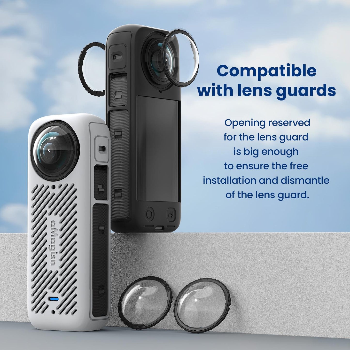 Amagisn Silicone Protective Cover for Insta360 X4 - Lens Cover Gray