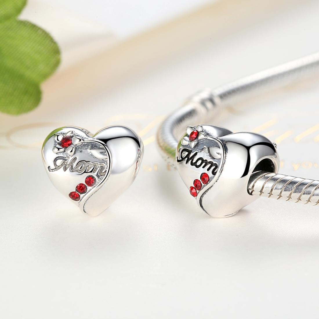 925 Sterling Silver Mom Heart Pendant For Diy Bracelet Or Necklace
