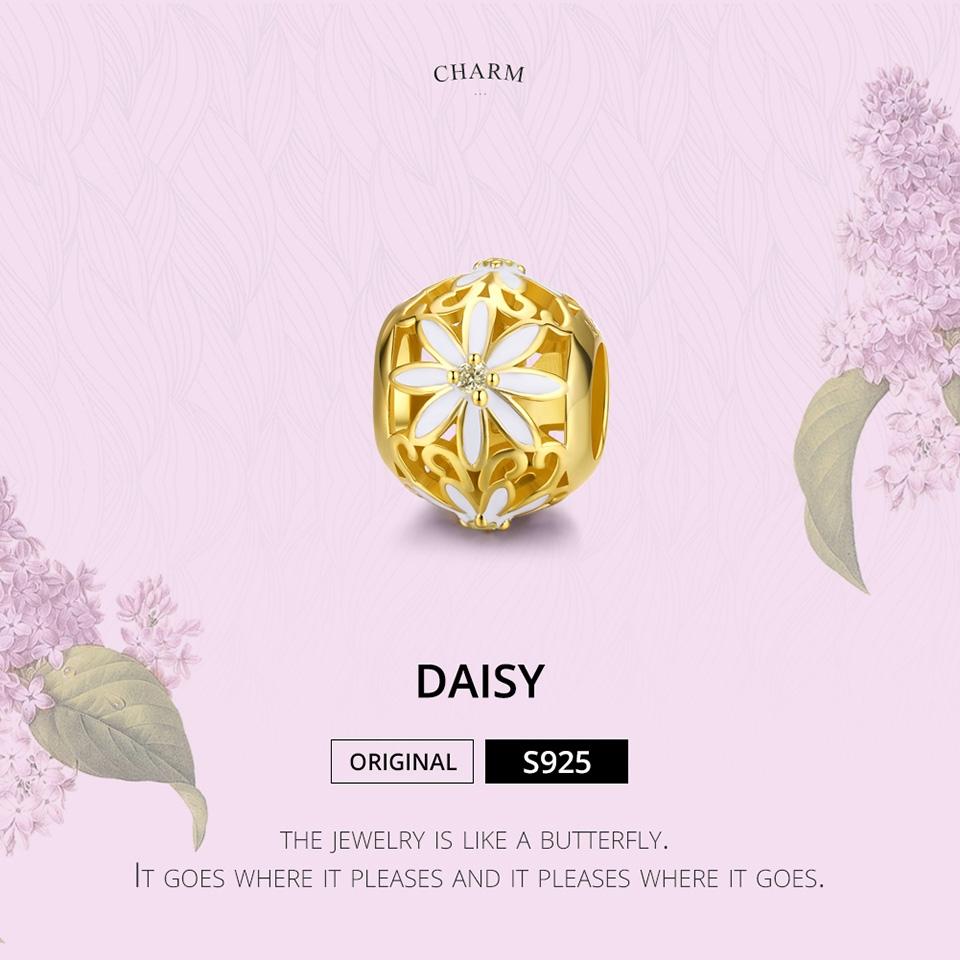 925 Sterling Silver Golden Daisy Beaded Bracelet Charms