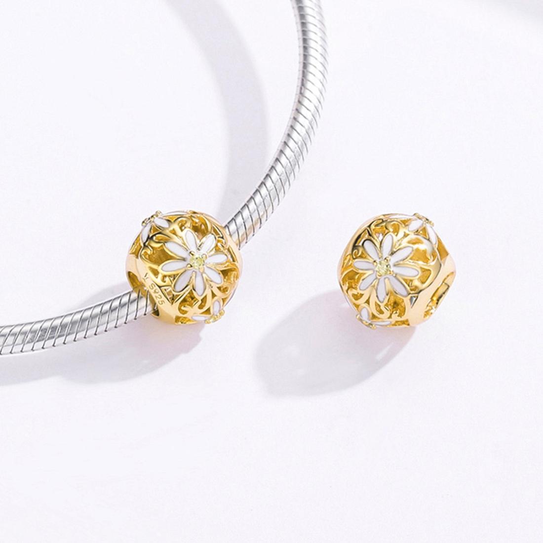 925 Sterling Silver Golden Daisy Beaded Bracelet Charms