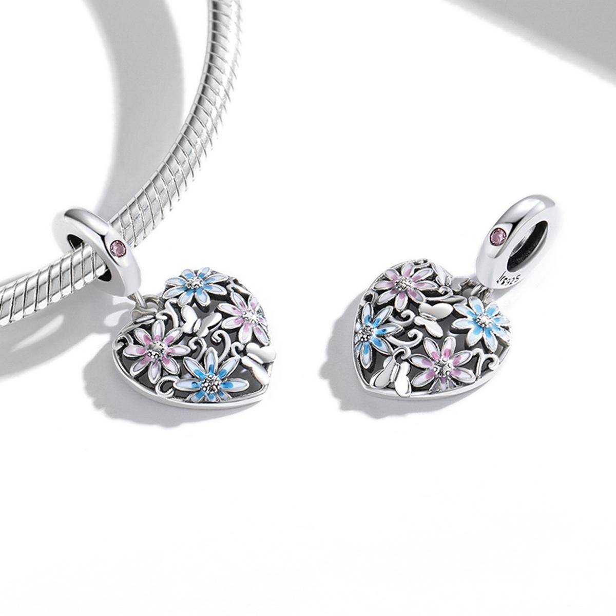 925 Sterling Silver Secret Garden Heart Pendant For Diy Bracelets & Necklaces