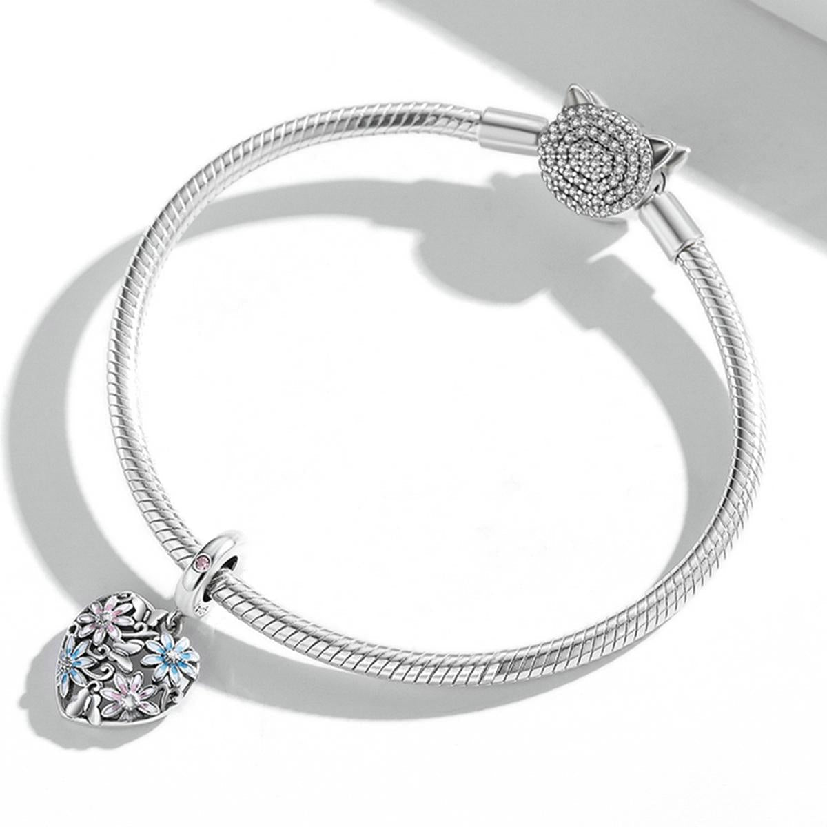 925 Sterling Silver Secret Garden Heart Pendant For Diy Bracelets & Necklaces