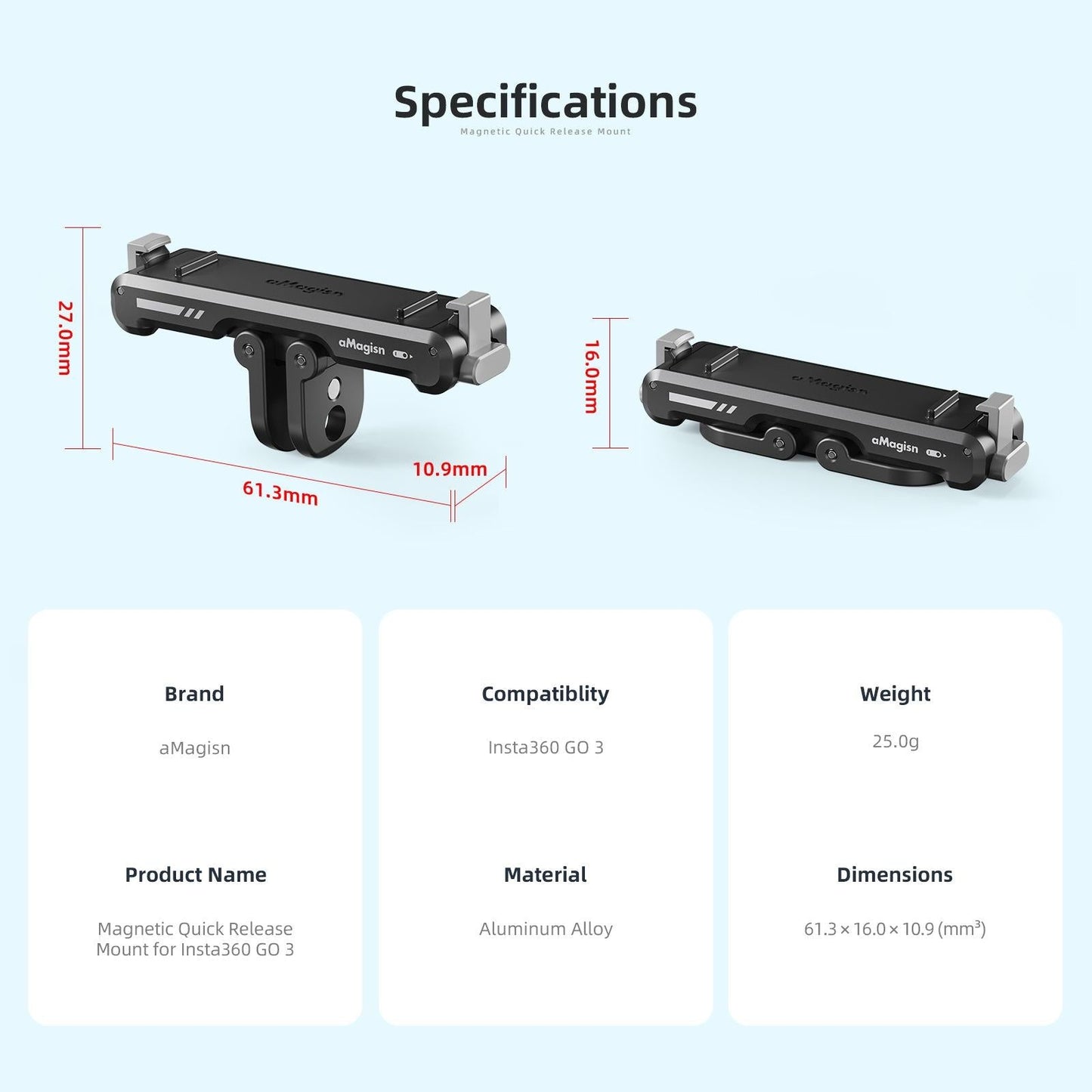 Insta360 Go 3 Magnetic Fast Disassembly Seat Bracket for Sports Camera