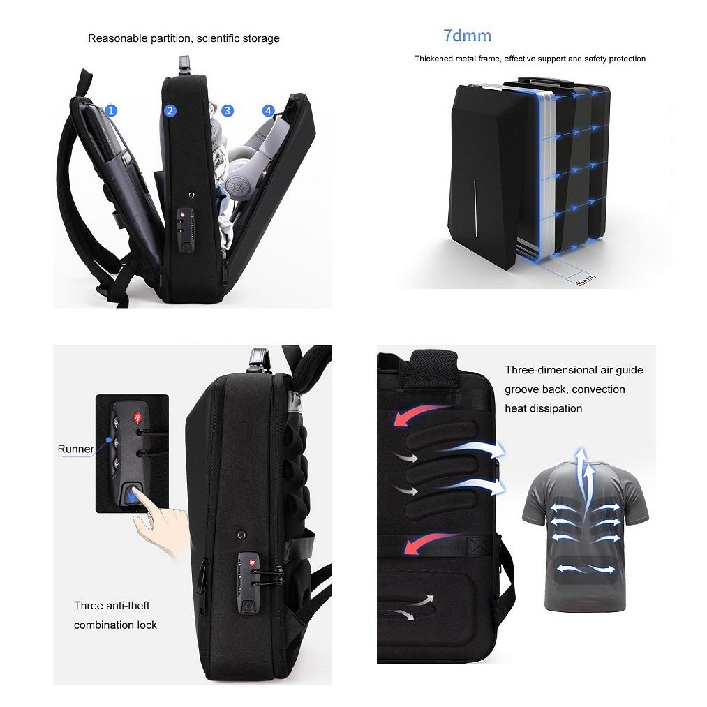 Hard Shell Backpack Alloy Frame Anti-theft Computer Bag for Men Blue