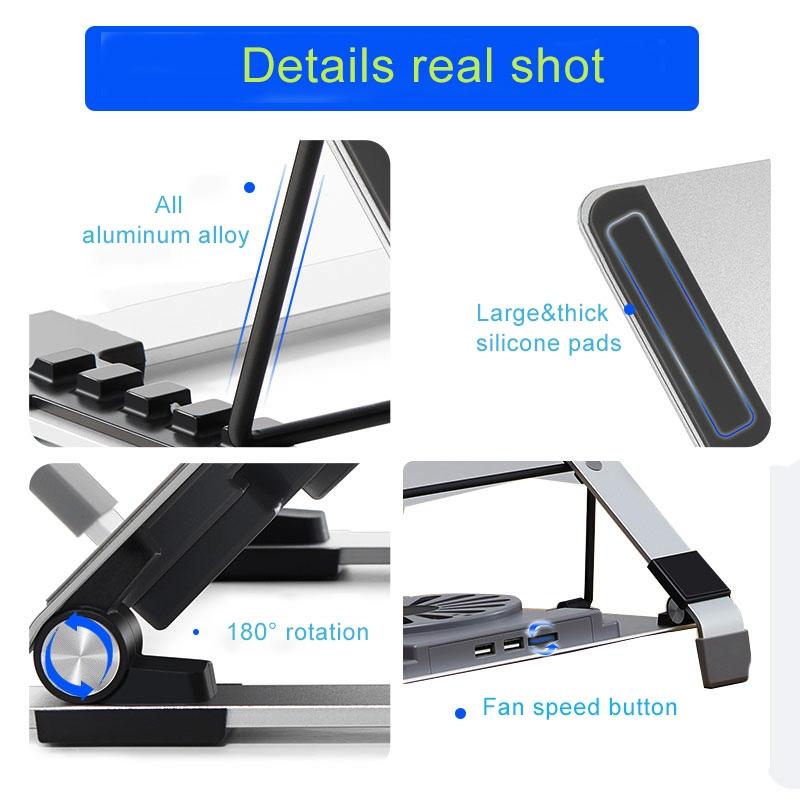 Portable Foldable Laptop Stand with Adjustable Fan - Aluminum