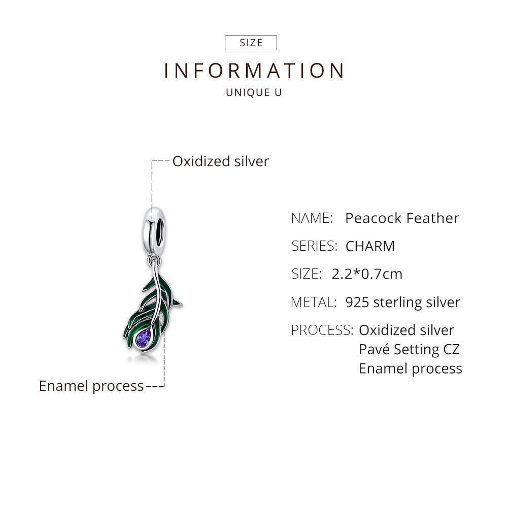 925 Sterling Silver Peacock Feather Pendant For Diy Bracelet Or Necklace