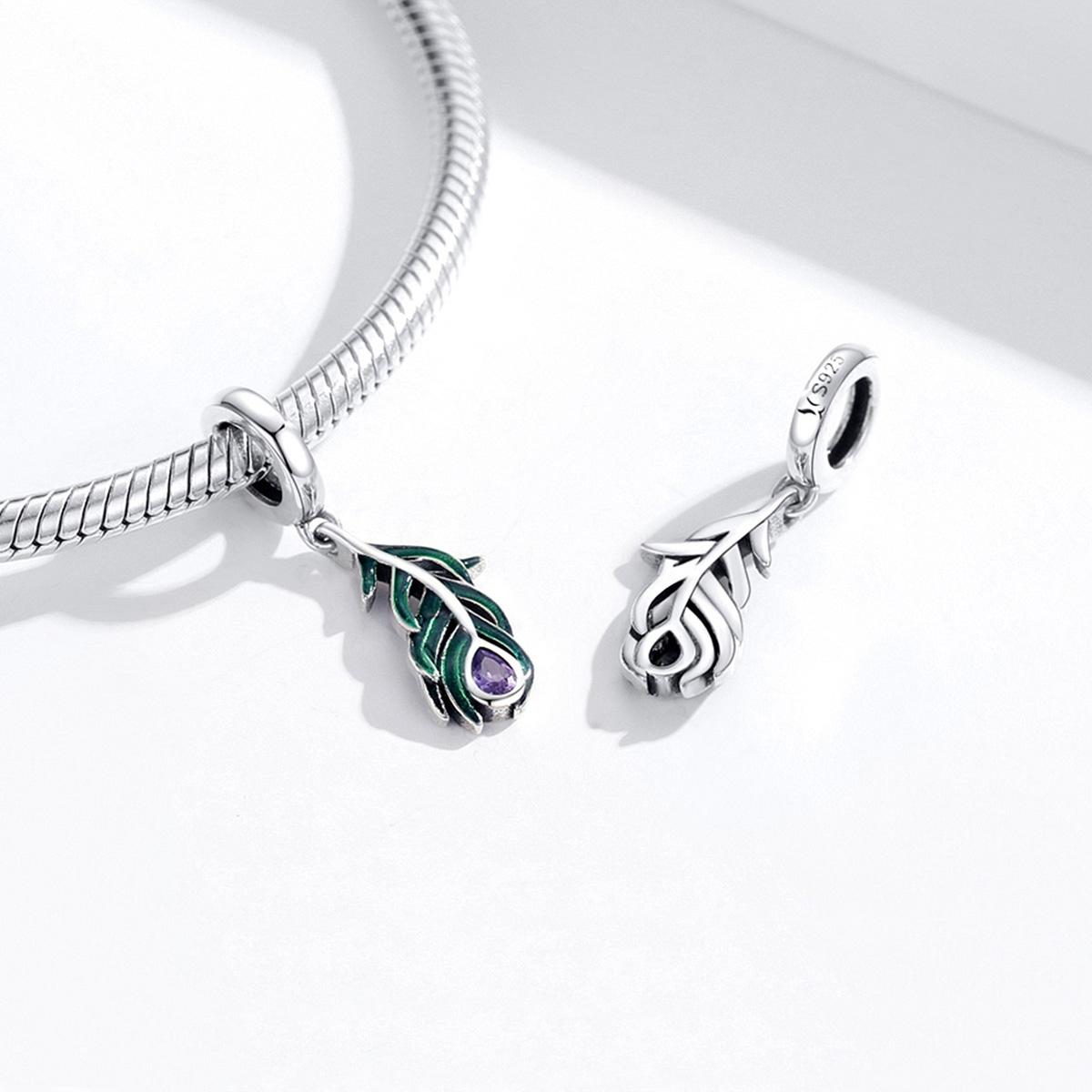 925 Sterling Silver Peacock Feather Pendant For Diy Bracelet Or Necklace