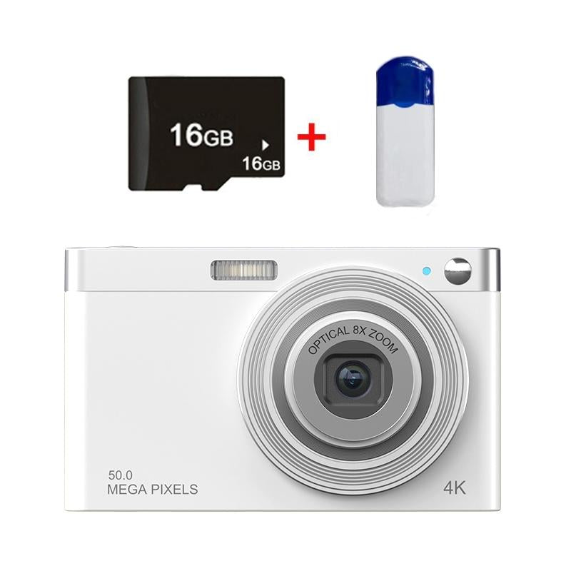 4k 8x Optical Zoom Telescopic Lens Digital Camera with Card Reader & 16g - White