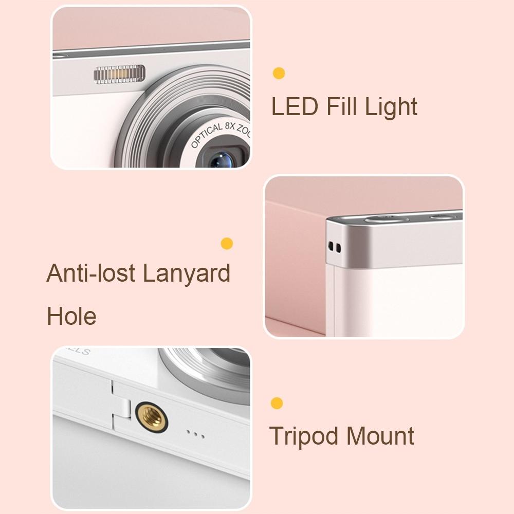 4k 8x Optical Zoom Telescopic Lens Digital Camera with Card Reader & 16g - White