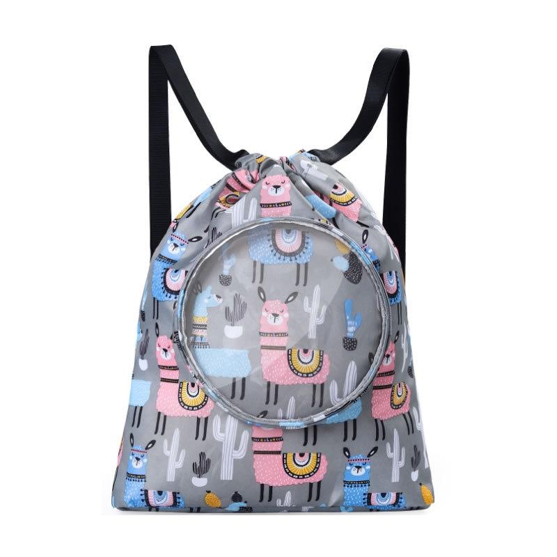 Blue Waterproof Drawstring Beach Bag L Size For Kids Wet & Dry Separation Shoulder Strap - Tibetan L