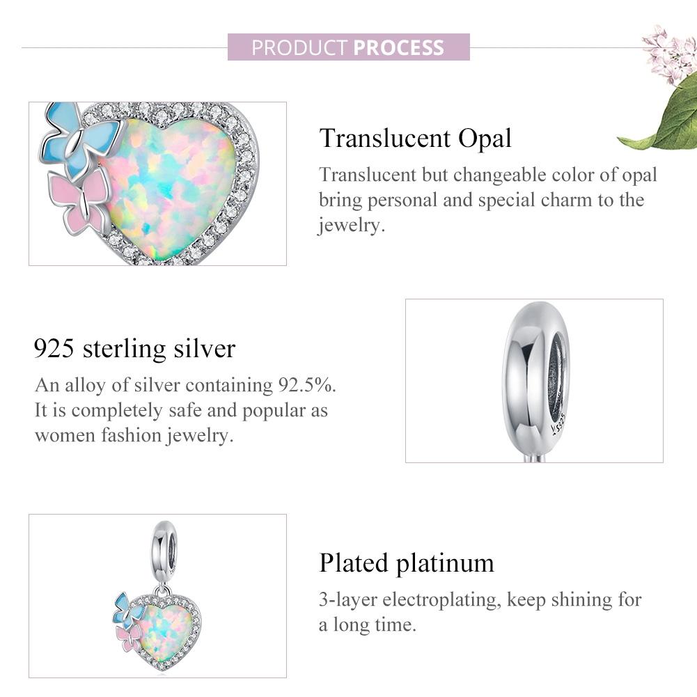925 Sterling Silver Colorful Opal Butterfly Pendant For Diy Bracelets & Necklaces