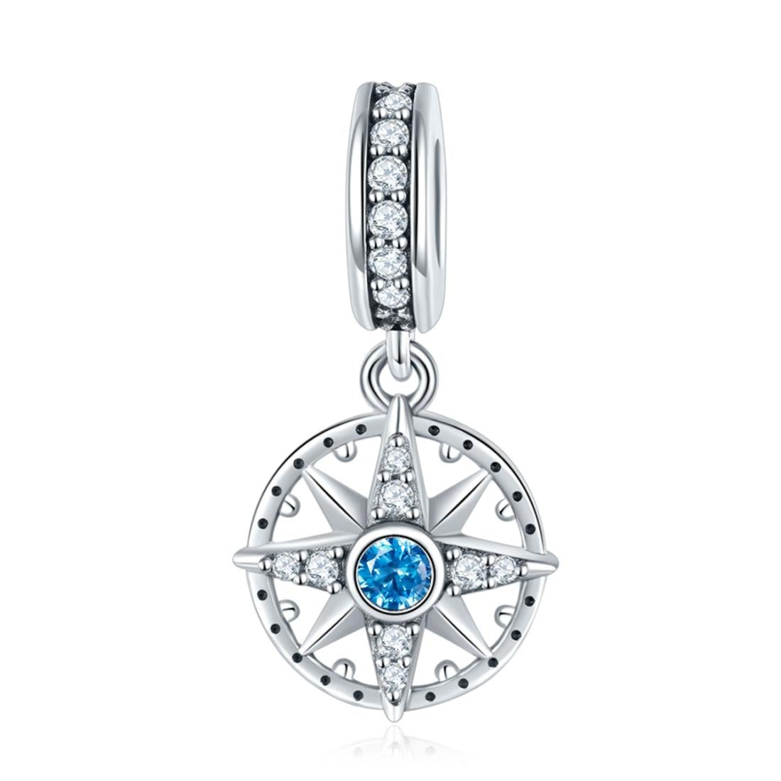 925 Sterling Silver Compass Pendant Necklace