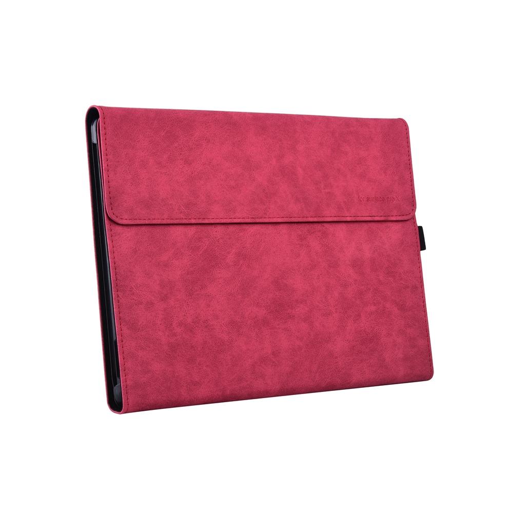 Leather Tablet Case For Microsoft Surface Pro X - Rose Red With Power Bag 13 Inch