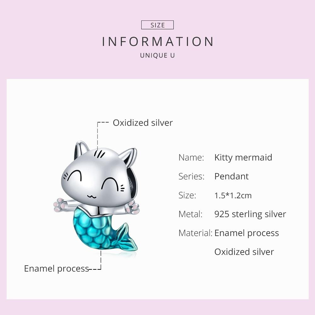 925 Sterling Silver Cat Mermaid Beads For Diy Bracelets & Necklaces