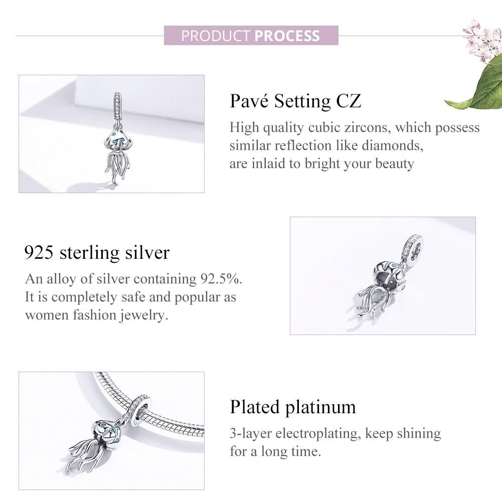 925 Sterling Silver Jellyfish Pendant For Bracelets & Necklaces