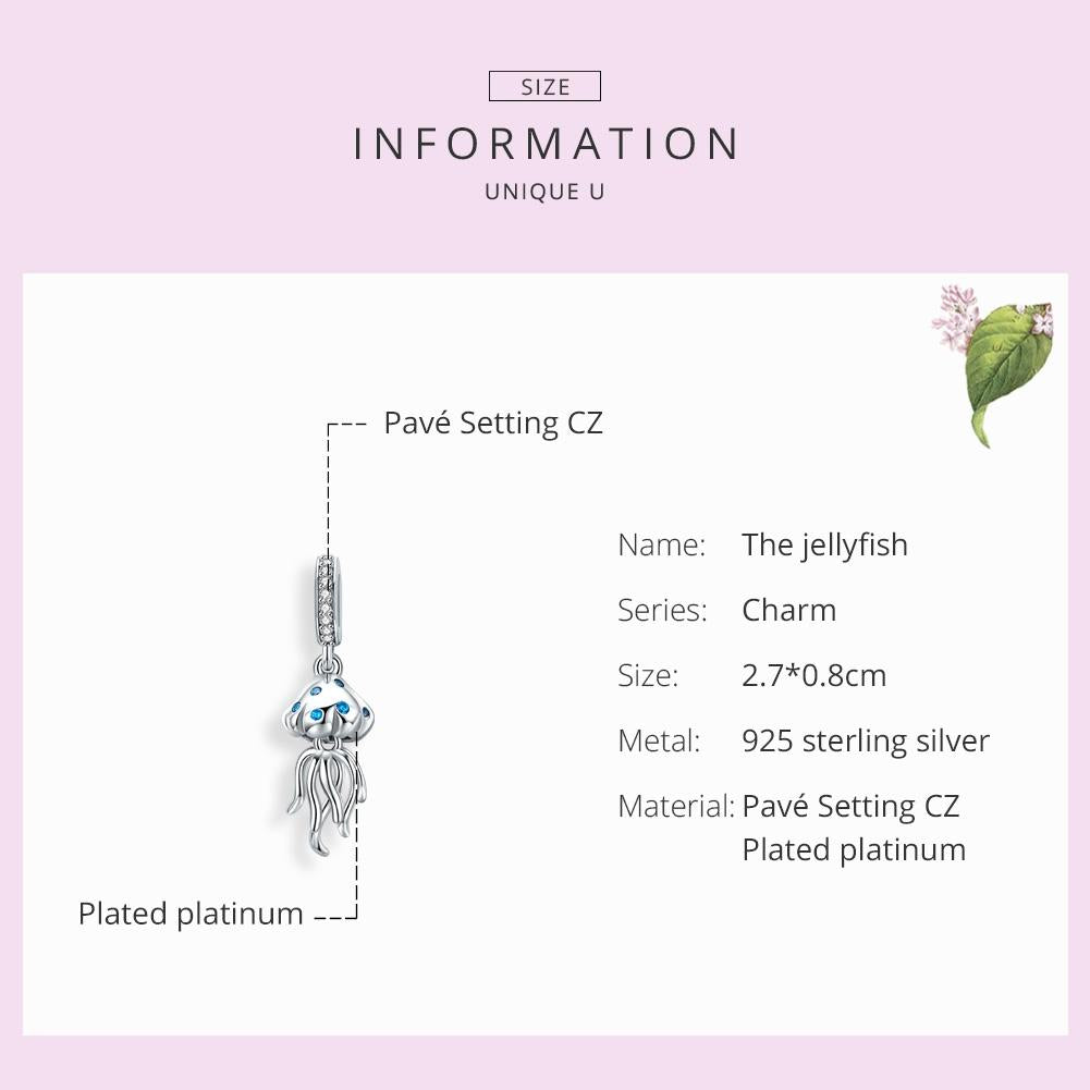 925 Sterling Silver Jellyfish Pendant For Bracelets & Necklaces