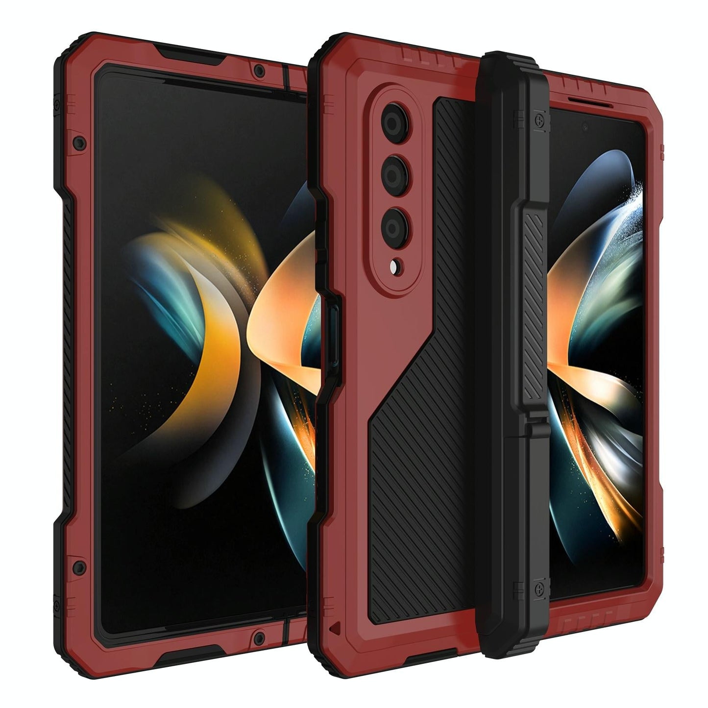 Waterproof Metal Phone Case with Folding Holder for Samsung Galaxy z Fold 4 - Black