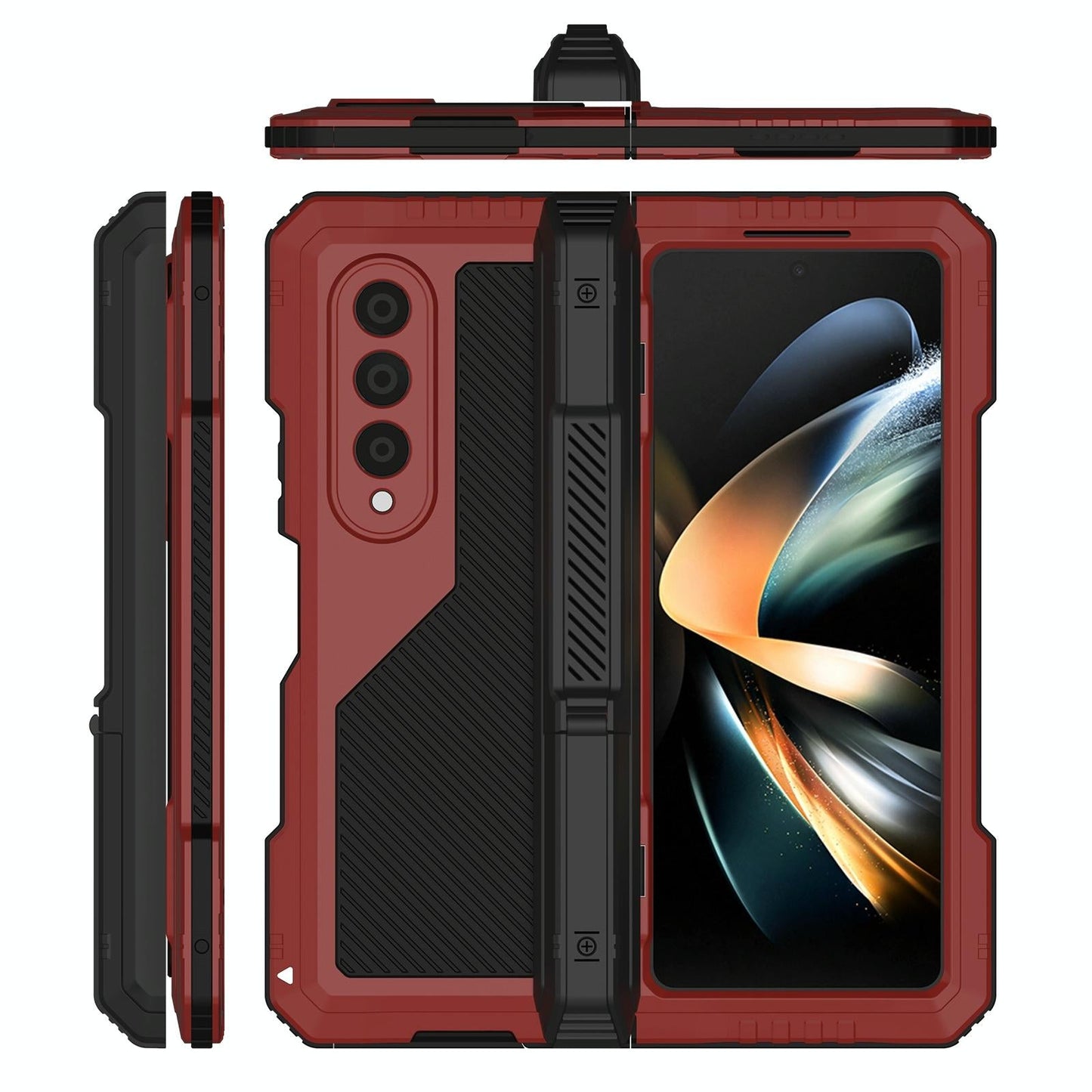 Waterproof Metal Phone Case with Folding Holder for Samsung Galaxy z Fold 4 - Black