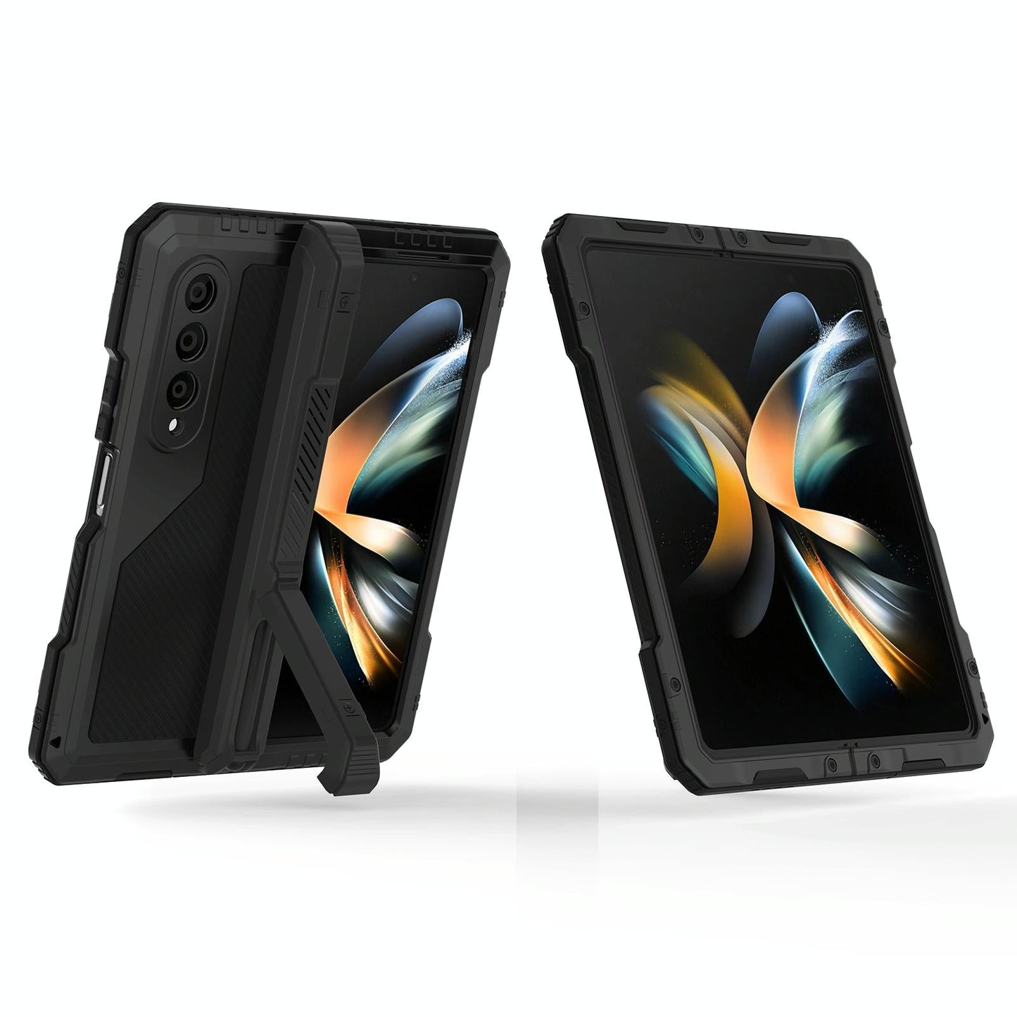 Waterproof Metal Phone Case with Folding Holder for Samsung Galaxy z Fold 4 - Black