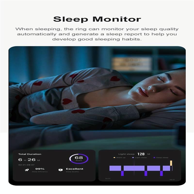 Smart Ring With Heart Rate Blood Oxygen Sleep Monitoring & Sports Modes - Size 13 - Black