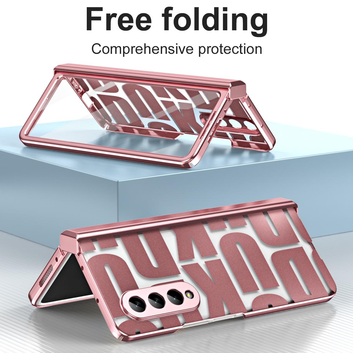 Foldable Electroplated Phone Case for Samsung Galaxy z Fold 4 5g with Hinge - Rose Gold
