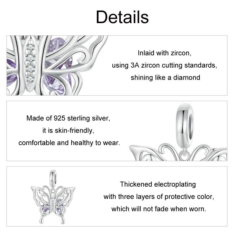 925 Sterling Silver Platinum Plated Butterfly Diy Beads