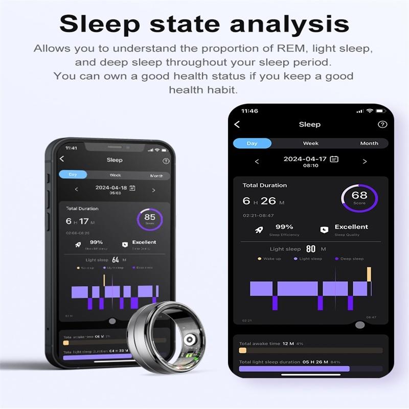 Smart Ring With Heart Rate Blood Oxygen & Sleep Monitoring - Size 10 - Black