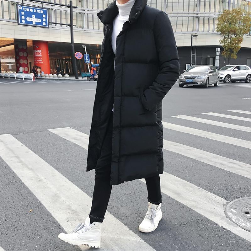 Mens Long Down Jacket Coat Winter Parkas Thick Warm Slim Fit Male Overcoat - Size M Black