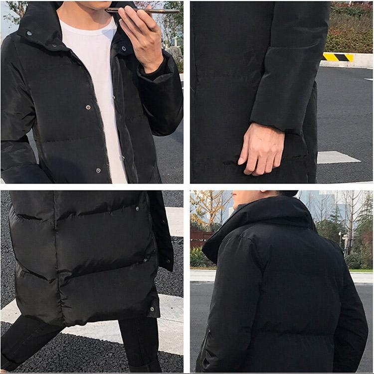 Mens Long Down Jacket Coat Winter Parkas Thick Warm Slim Fit Male Overcoat - Size M Black