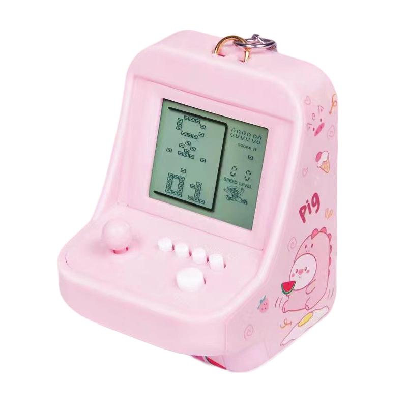 Mini Arcade Game Keychain - Portable Building Block Toy - Pink