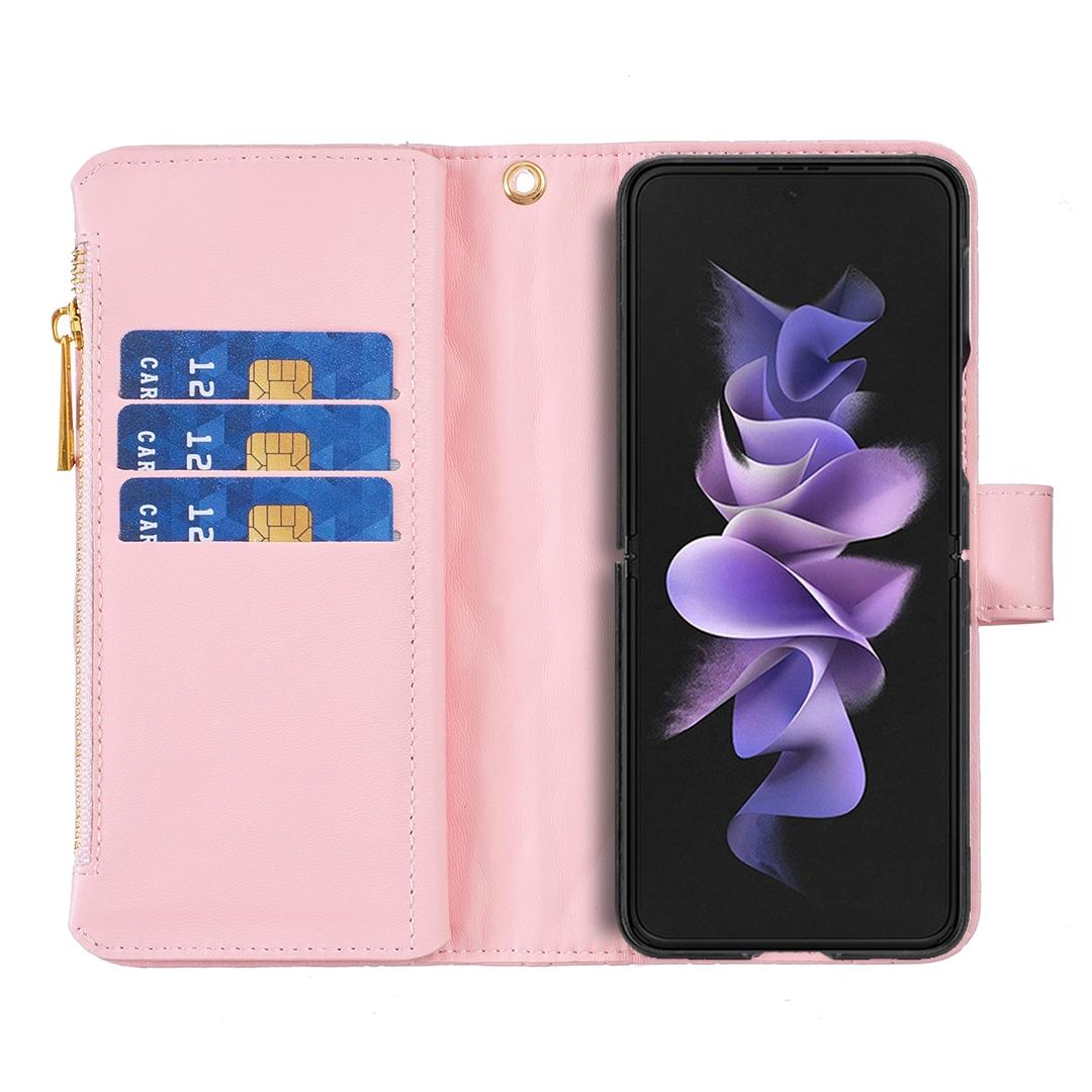 For Samsung Galaxy Z Fold4 5G Leather Zip Wallet - Diamond Lattice Design - Black