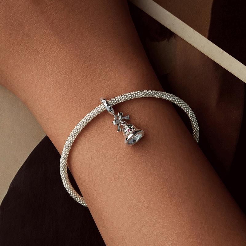 925 Sterling Silver Bow Bell Bracelet Pendant Festival Beads