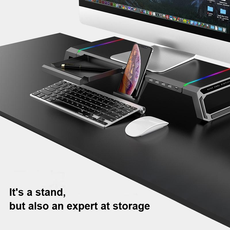 Foldable Laptop Stand with Rgb Lighting & Usb Expansion - Monitor Rack - Moonlight White