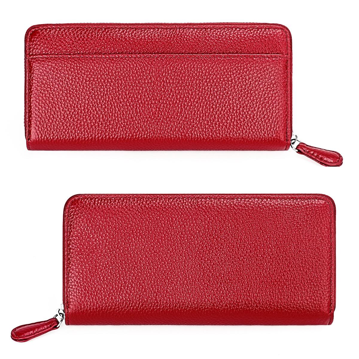 Stylish Rfid Clutch with Zipper - Lychee Texture - Red Wine