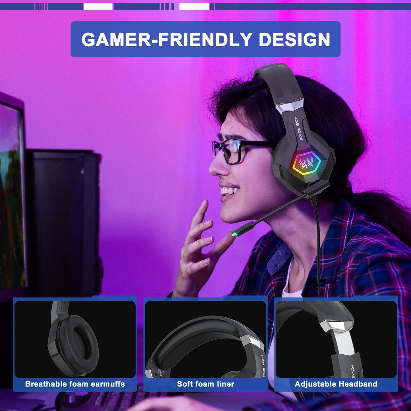 Omni Esports Headset With Mic 1.9M Length - Blac