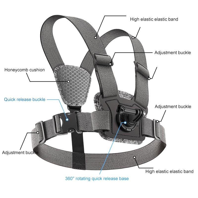 Adjustable Chest Strap with Mount and Screw - 6 In 1 Phone Clamp