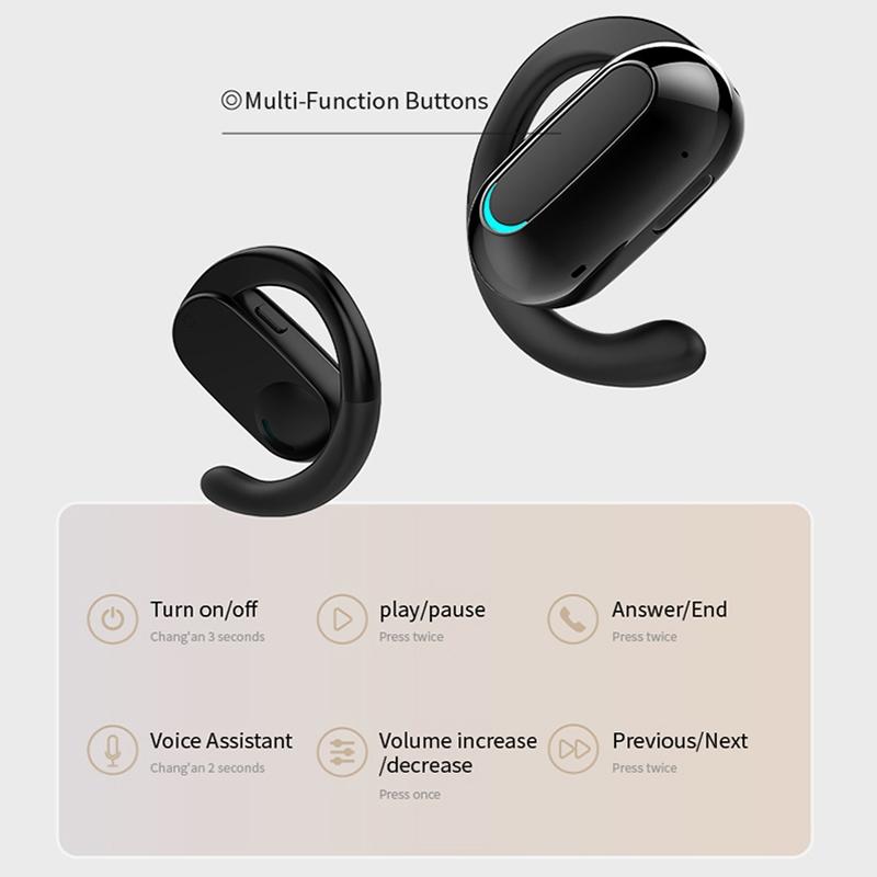 Rotatable Bluetooth Sports Earphones with Noise Reduction - Pure Black