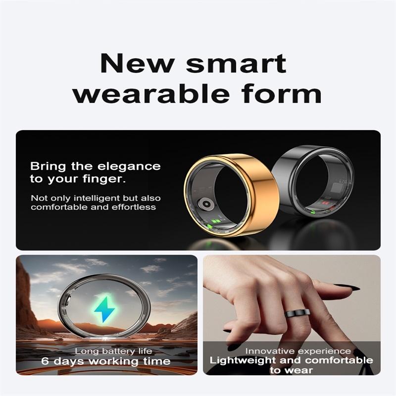 Smart Ring With Heart Rate Blood Oxygen Sleep Monitoring & Sports Modes - Size 11 - Black