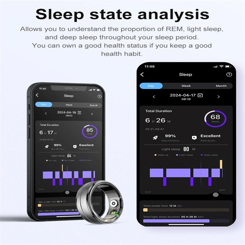 Smart Ring With Heart Rate Blood Oxygen & Sleep Monitoring - Size 12 - Black
