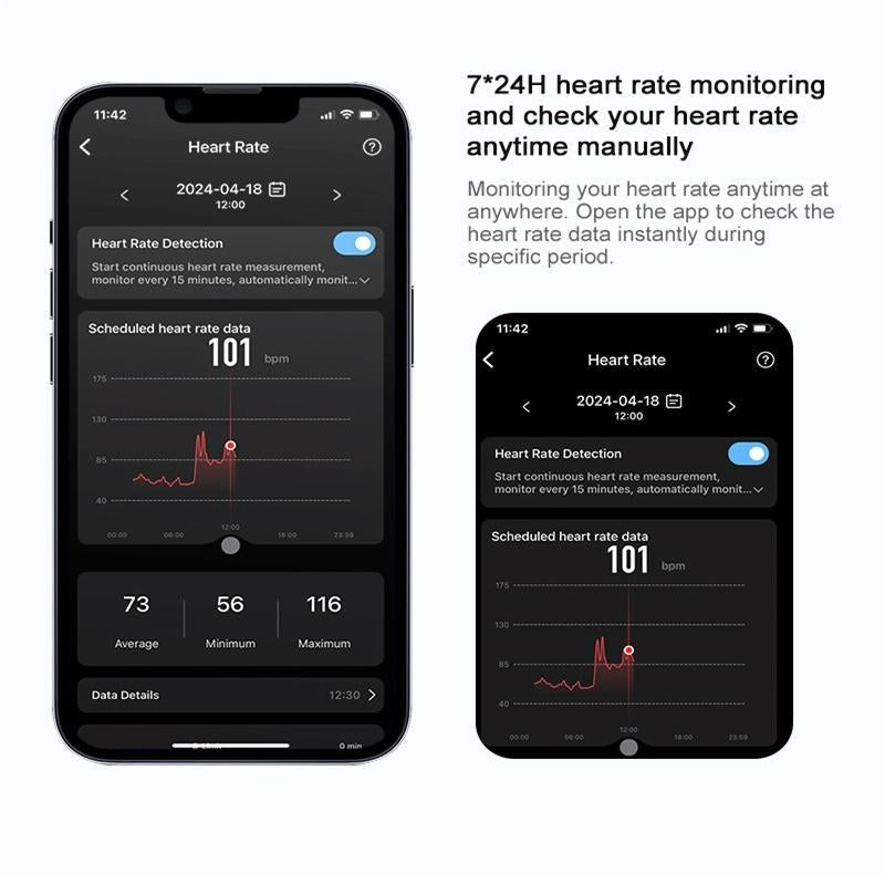 Smart Ring With Heart Rate Blood Oxygen & Sleep Monitoring - Size 12 - Black