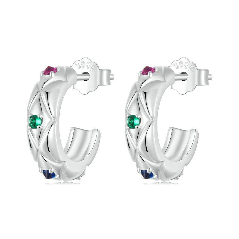 925 Sterling Silver Vintage Diamond Pattern Earrings