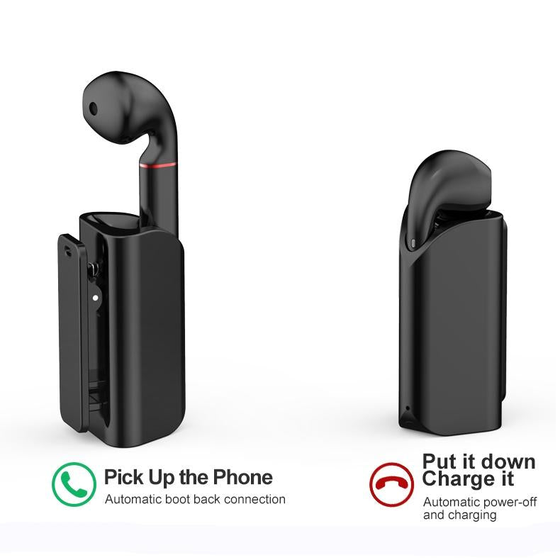 Mini Wireless Bluetooth Car Earphone with Mic - Business Driving - Black