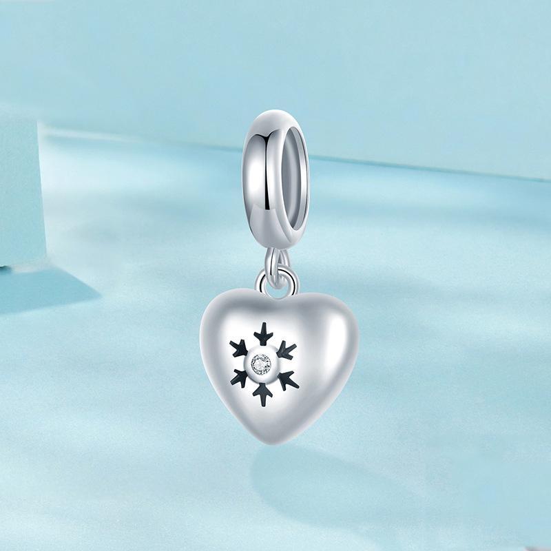 925 Sterling Silver Oxidized Snowflake Heart Diy Beads
