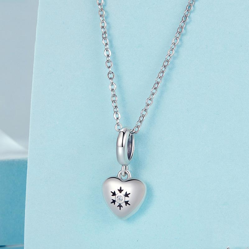 925 Sterling Silver Oxidized Snowflake Heart Diy Beads
