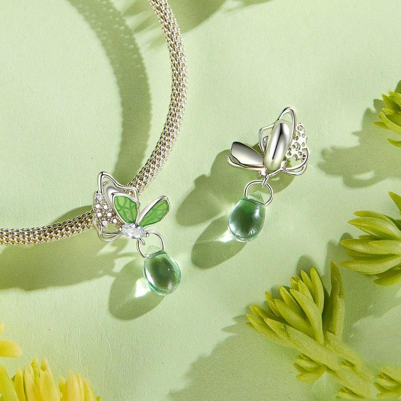 925 Sterling Silver Platinum Plated Butterfly Water Drop Diy Beads