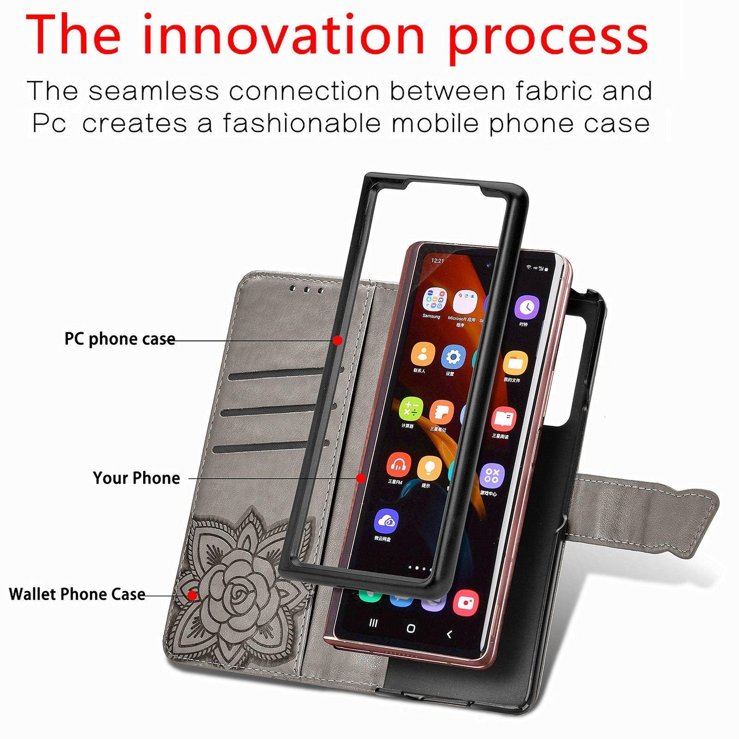 Embossed Butterfly Love Leather Case for Samsung Galaxy z Fold 4 - Flower Design - Black