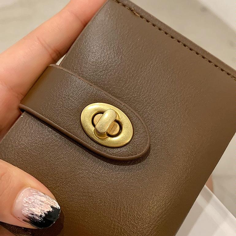 Mini Retro Lock Coin Purse Multi Slot Pu Leather Card Bag - Black