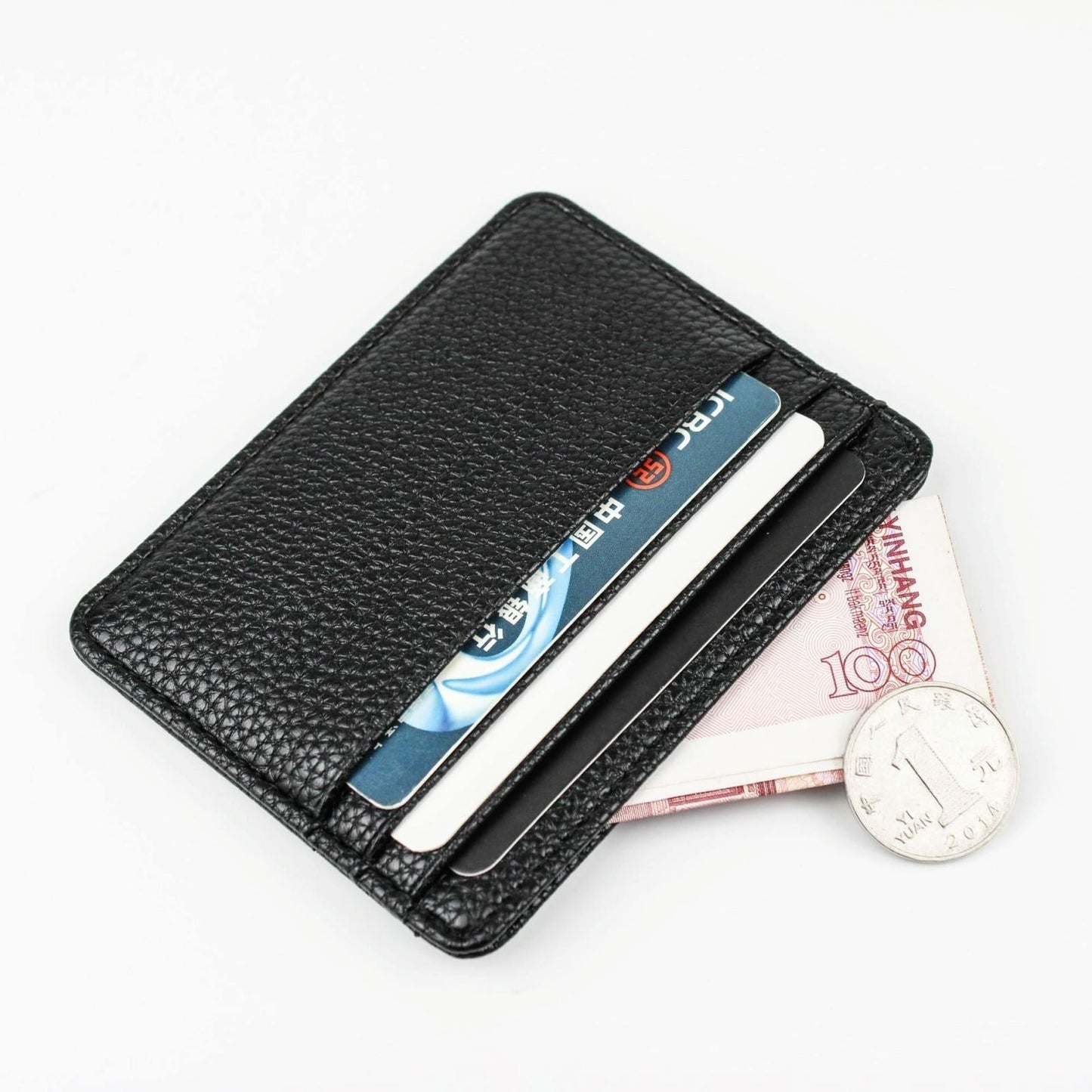 Lychee Pattern Mini Card Holder Multi Card Slots Ultra Thin Coin Purse - Blue